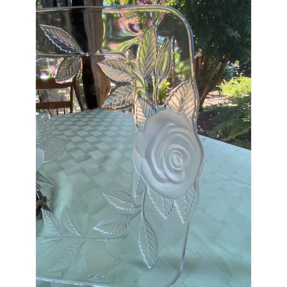 Cristal d'Arques Clear & Frosted Glass Tray with Roses 14 in X 8.25 in France - Picture 9 of 14